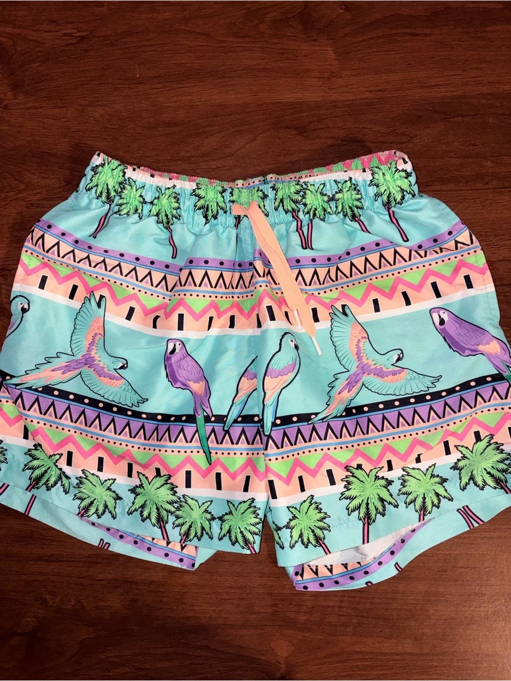 Chubbies Men M Coconut Grove Parrot Palm Aztec Retro Pastel Swim Trunks